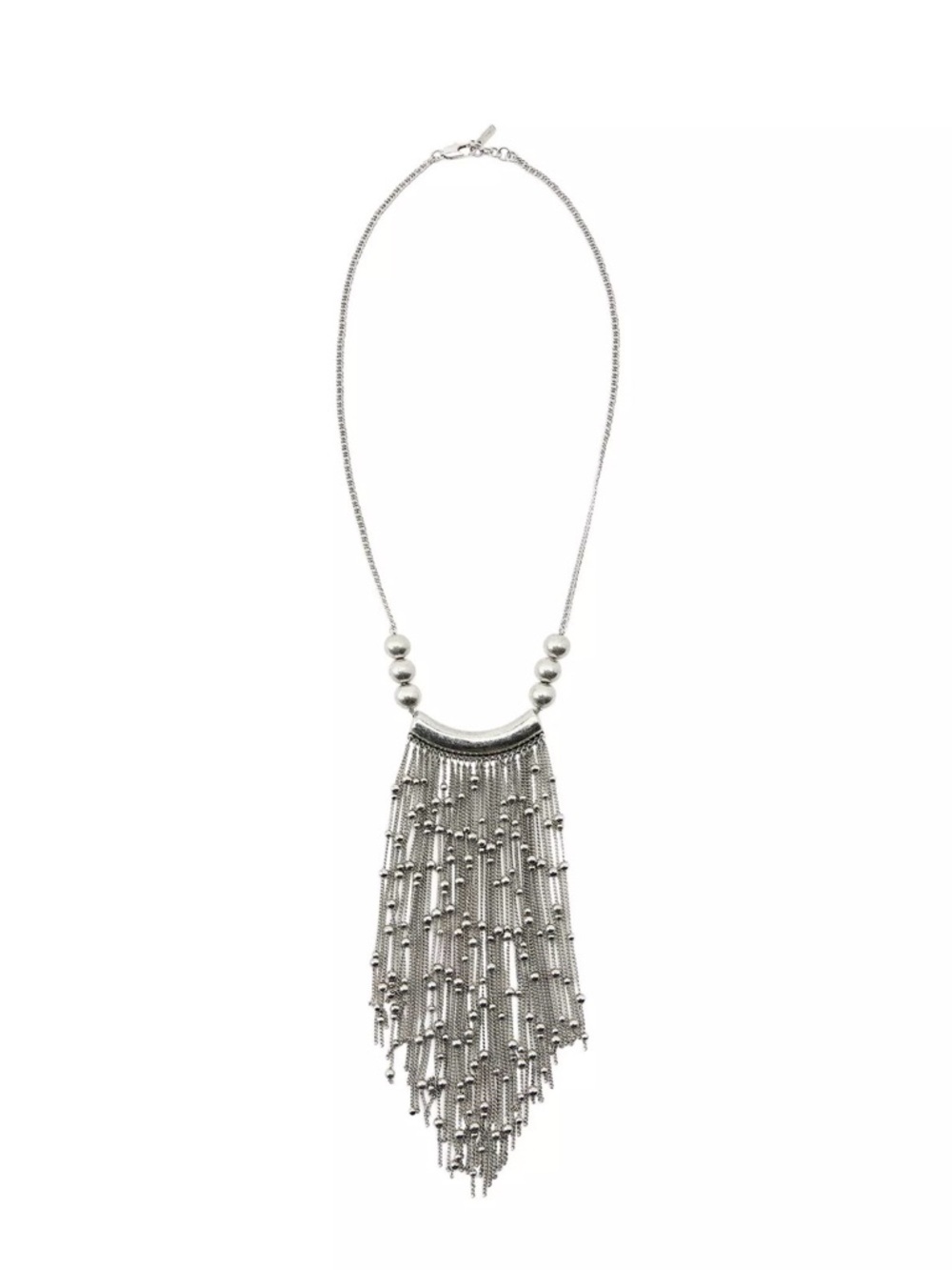 Zara Silver Chain Fringe Necklace with Bead Accents